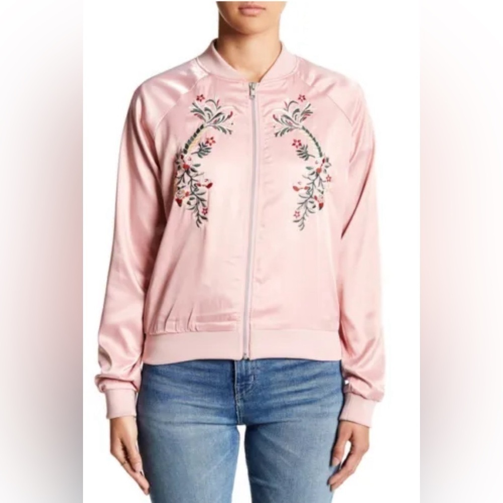 Romeo & Juliet Couture Embroidered Satin Bomber Dusty Pink jacket size S - Picture 2 of 8